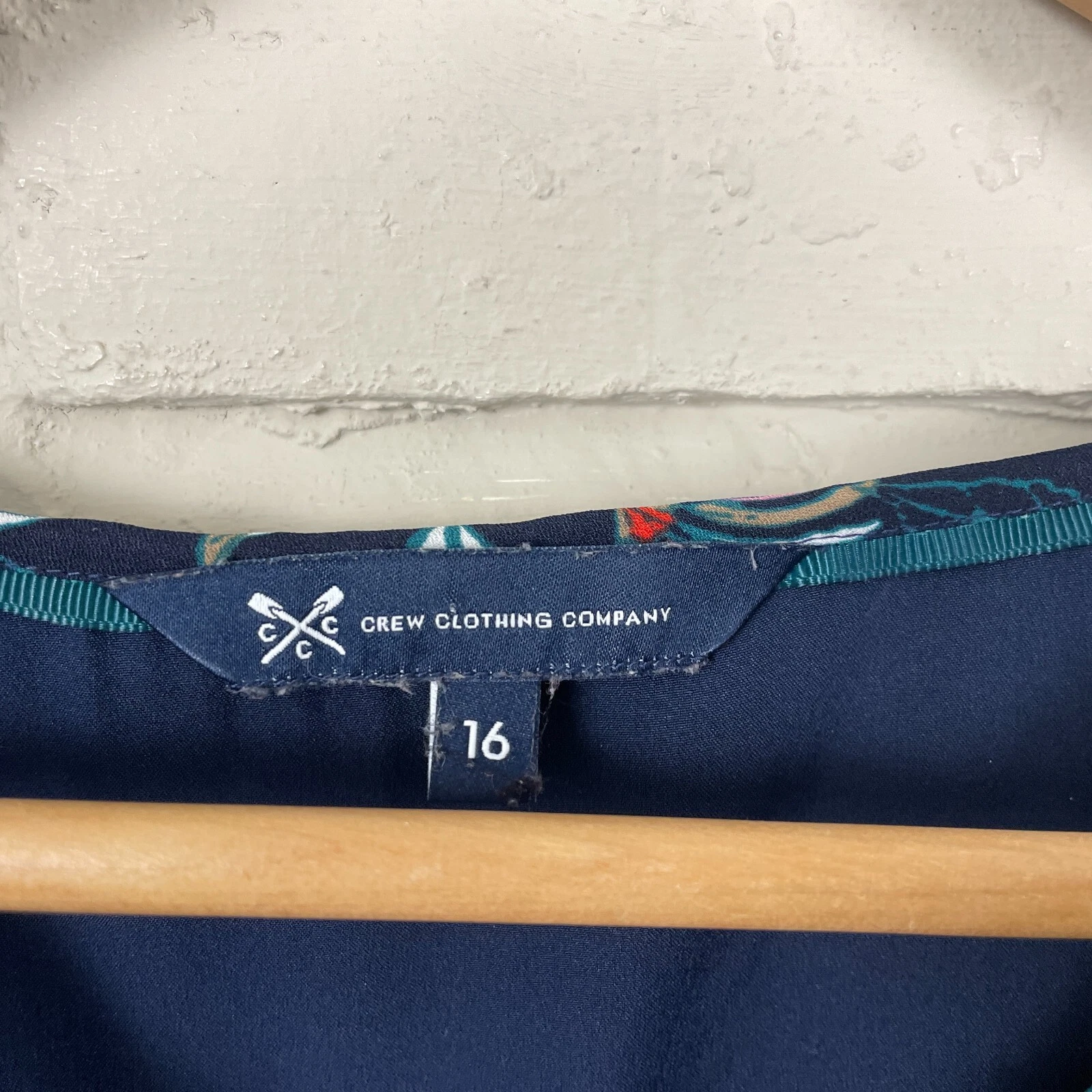 VETEMENTS Crew Clothing Shift Dress Midi Size UK 16 Navy Blue Floral Pattern 3 4 Sleeves