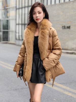 CULAX SHORT BONBERJACKET 美品 Women Real Fox Fur Big Collar Duck Down Jacket Winter Overcoat