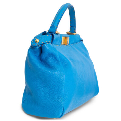 64697 auth FENDI blue leather SELLERIA PEEKABOO MEDIUM Bag ROMANO
