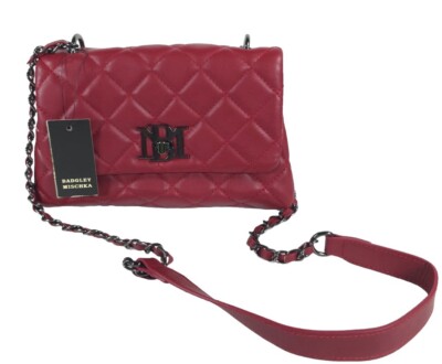 NWT BADGLEY MISCHKA DIAMOND RED VEGAN LEATHER QUILTED MESSENGER BAG BMH-520