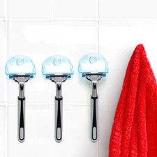 PORTA LAMETTA BLU SUPPORTO RASOIO VENTOSA NO FORI MURO TRASPARENTE BAGNO fx