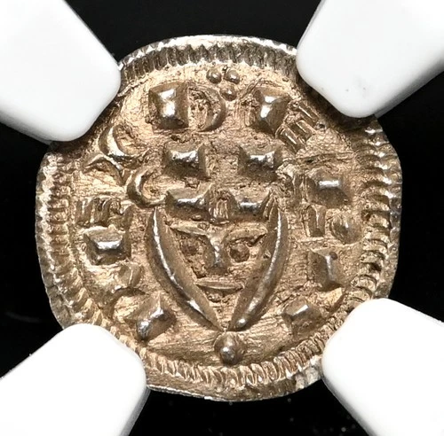 HUNGARY. Bela II, 1131-1141. Silver Denar, Portrait type, NGC MS UNC Details
