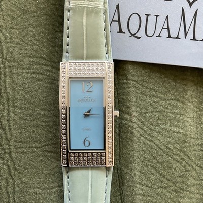 Aqua Marin Avalon Women s Quartz Dress Watch Blue Dial Gem-Set Bezel 30m Box