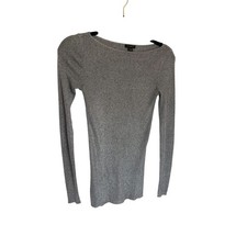 Ann Taylor Womens Grey Ribbed Knit Boat Neck Long Sleeve Sweater XS