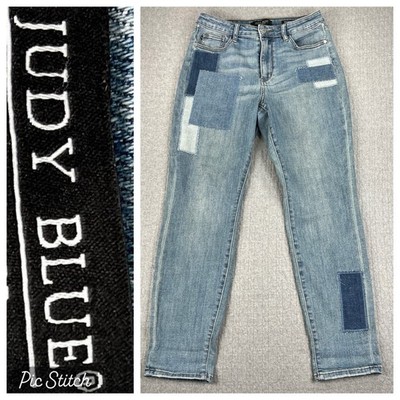 Judy Blue Boyfriend Fit Patchwork Jeans Women 9/29(29X30)  high rise Light Wash