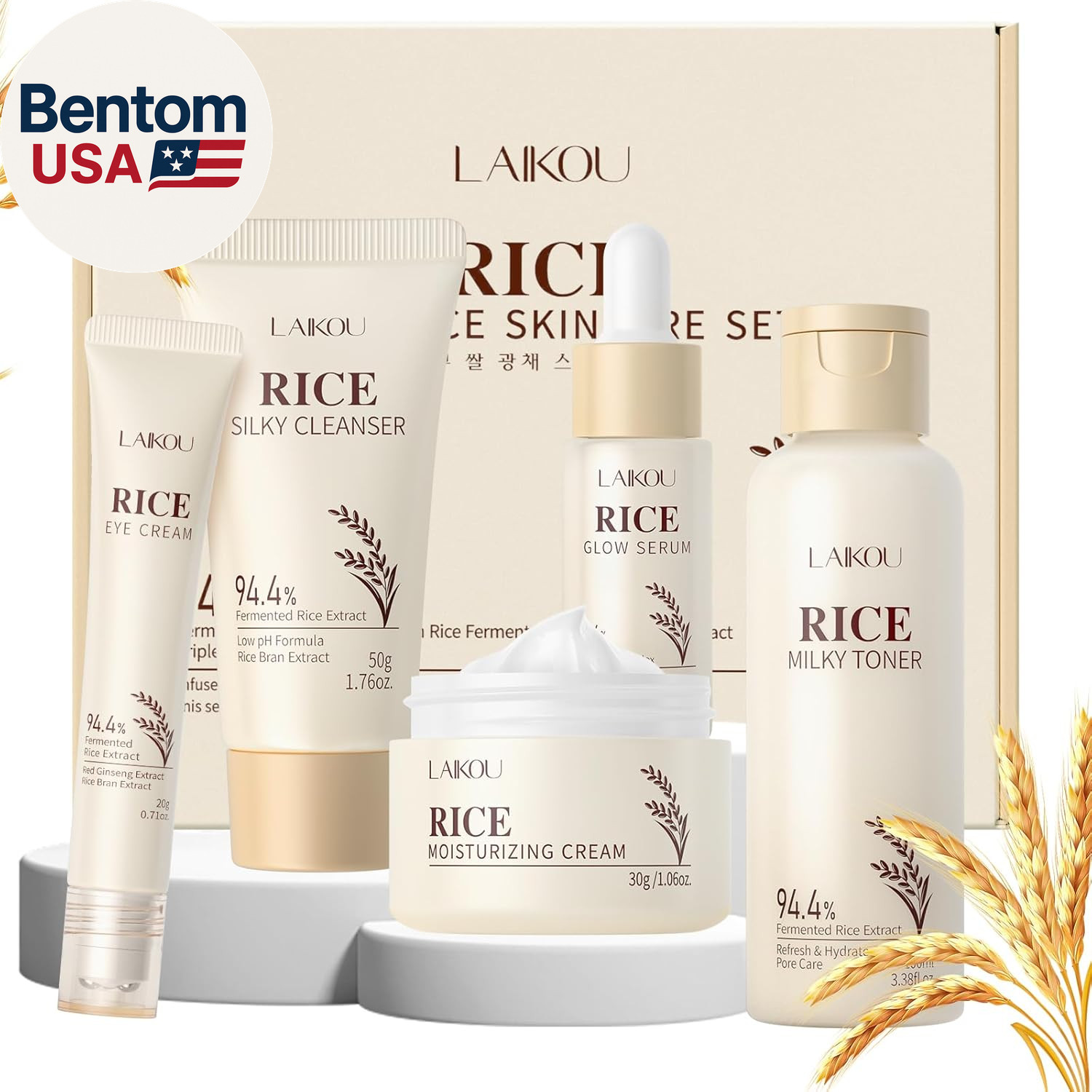 Skin Care Set, Korean Skin Care with Rice Cleanser, Toner, S