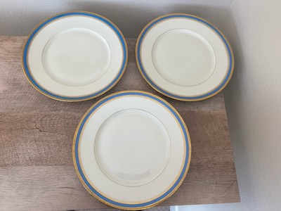 Black Knight Celeste Dinner Plates Blue Gold Rim 10  Round Bavaria Set Of 3