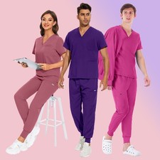 NiaaHinn Unisex Jogger Scrub Set Stretch Medical Uniform Top  Pants for Nurses