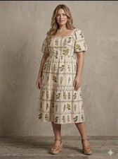 Lea Smocked Dress Floral Cotton 1X XL Garden Party Peasant Coquette Puff Sleeve