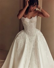 Elegant Strapless Wedding Dress Sleeveless Court Train Satin A-Line Bridal Gowns
