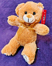 MS Teddy Bear Inc 8"  Tan plush Gold ribbon bow small stuffed animal toy