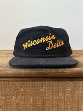 Vintage Wisconsin Dells Corduroy Snapback Hat Black Dead Stock Wisconsin 90 s