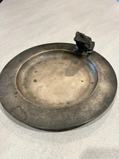 White Swan Figural Frog Bronze Bird Bath - Plant Holder 1983 RARE