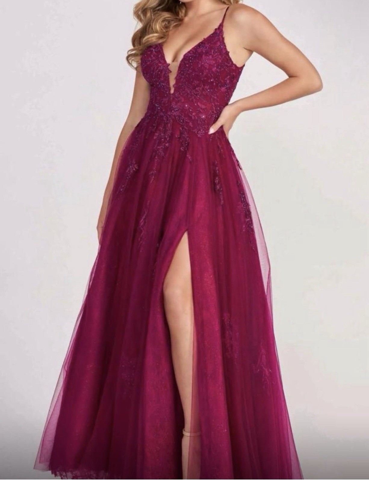 Guess Berry Embroidered Beaded Glitter Tulle Ballgown Dress Size 10