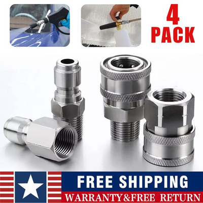 #ad 4Pcs NPT 3 8 Inch Pressure Washer Adapter Stainless Steel Quick Connect Fitting $13.99