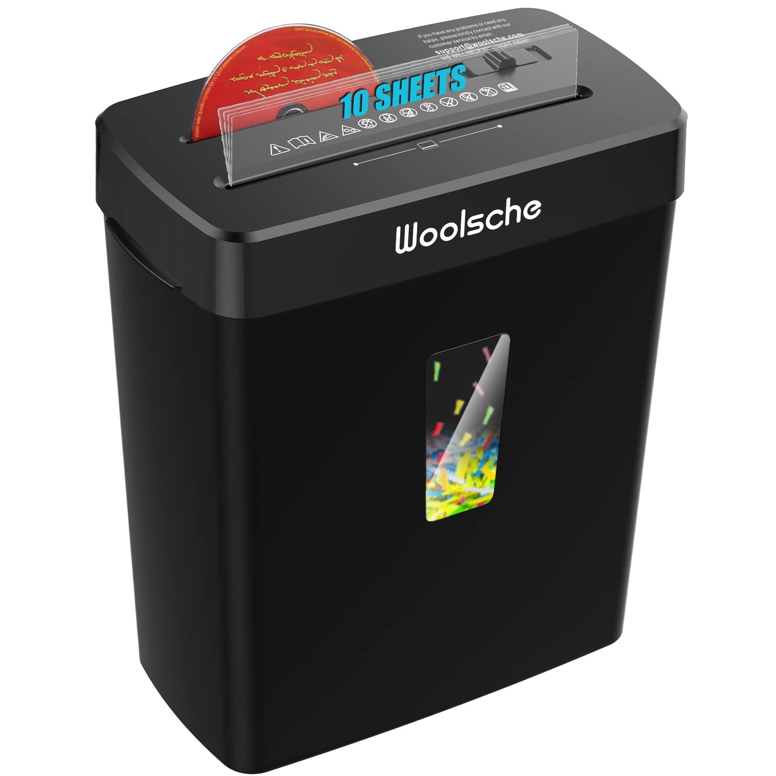 Woolsche Paper Shredder,10-Sheet Cross Cut with 10-Sheet Cut, Black-image