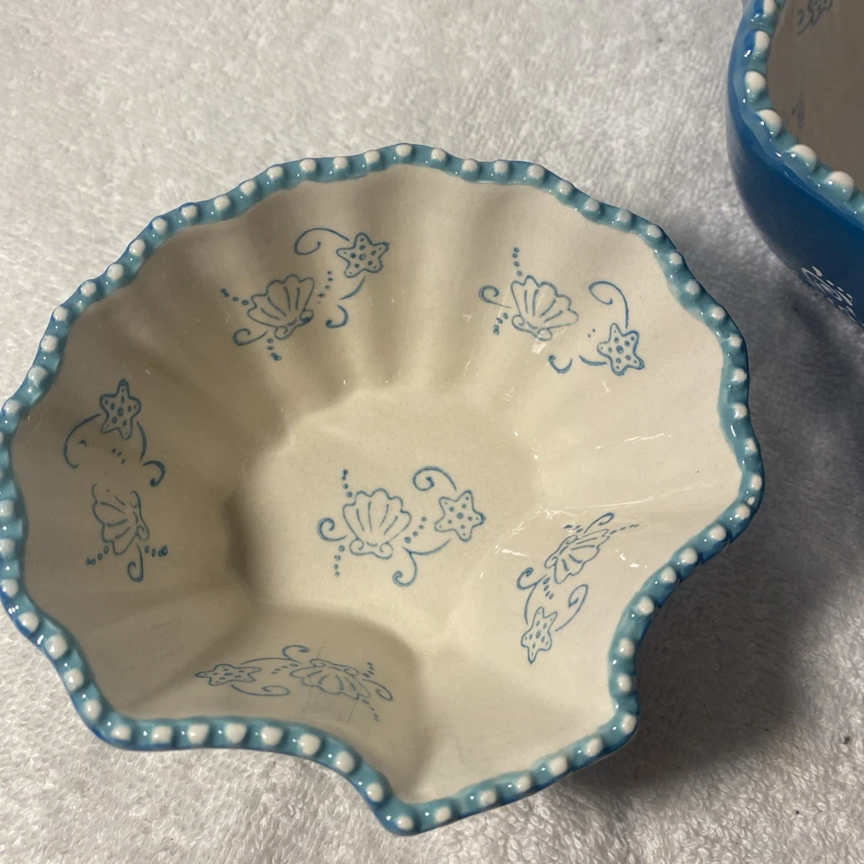 Juego de 3 cuencos Temptations Chip Dip encaje floral verano con forma de conchazón marino Foto 3 de 4