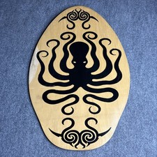 Vintage Tribal Octopus Surf Boogie Board Wood Rare 35.5x19.5 Display
