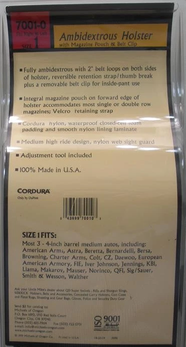 Uncle Mikes 7001-0 Sidekick Ambidextrous Hip Holster Fits 3-4" Barrel - Image 2 of 2