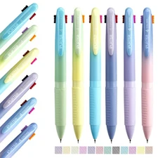 6 Pack 4-in-1 Colored Ballpoint Pens, 0.7mm Fine Point, Smooth Writing