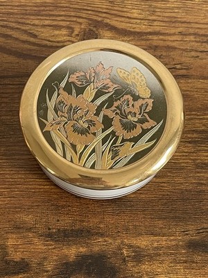 Vintage The Art Of Chokin Porcelain Trinket Dish 24K Gold Daffodil Hummingbird