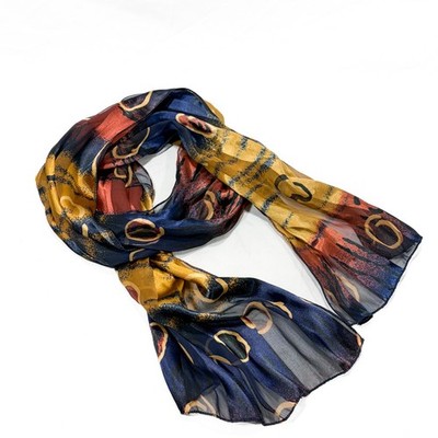 Vintage Abstract Circle Design MCM Style Blue & Gold Scarf Rectangle