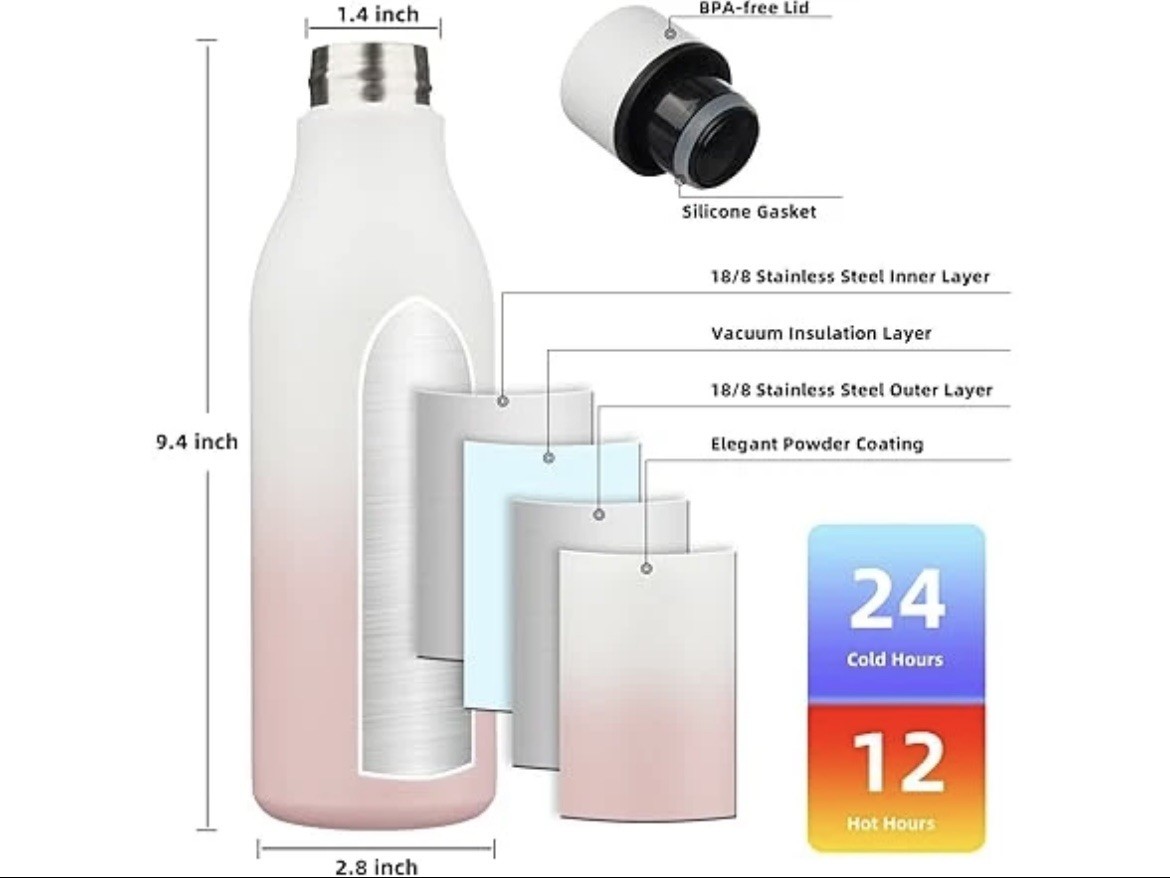 BJPKPK Insulated Water Bottles, 18 oz Graceful Pink