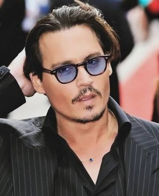 ''Johnny Depp'' Oval Wayfare Sunglasses With Gloss Black Frame And Ice Blue Lenses