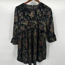 POL Babydoll Top Womens Medium Green Velvet Grunge Goth Victorian Fairy Tunic
