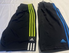 Adidas Boys Classic 3 Stripe Athletic 2 x Shorts Size L 14-16 Black A4-2