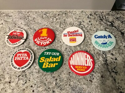 Vintage 3'' Diameter Burger King Employee Button Pins from the early 1980's