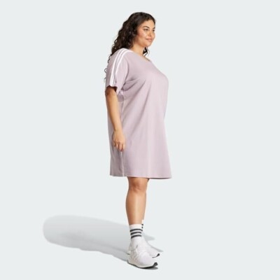 Adidas Essentials 3-Stripes Single Jersey Boyfriend Tee Dress (Plus Size) Cotton