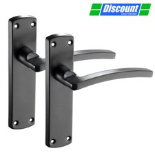Matte Black Handles on Backplate with Lever for Latch, Lock and Bathroom Doors