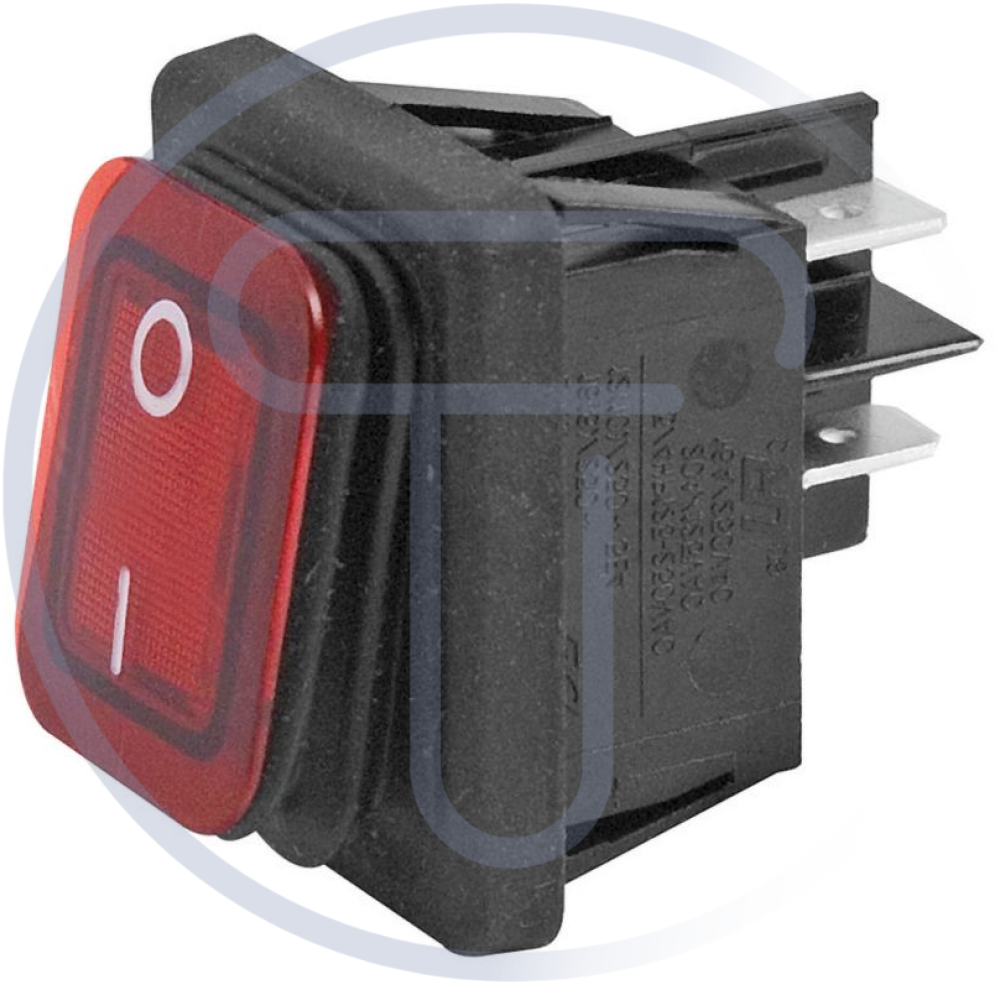 Interruttore bipolare a bilanciere DPST ON-OFF con tasto luminoso rosso e con te