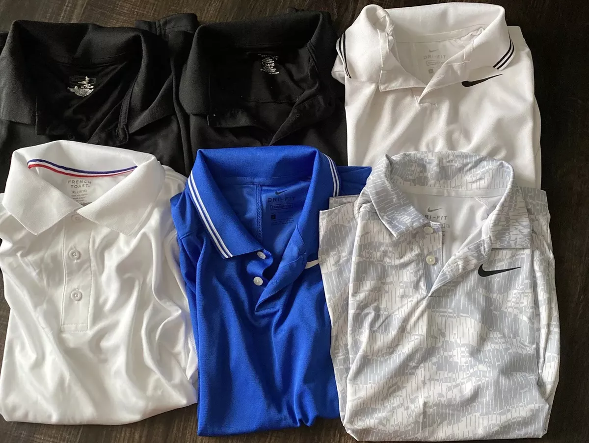 Boys Collard Shirt Size M L XL Dry Fit Polo Lot of 5 Nike Chaps French Toa