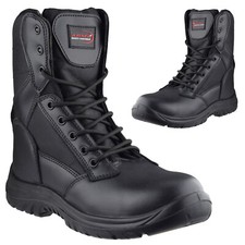 Mens Military Combat Safety Boot Leather Steel Toe Cap Side Zip Police Work Shoe