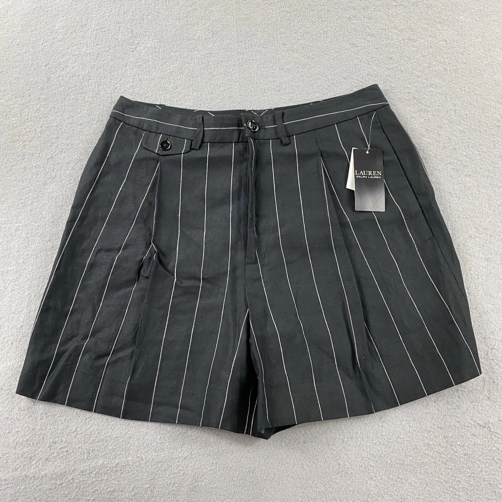 Lauren Ralph Lauren Shorts Womens 4 Black Striped 100% Linen 4 Inseam Comfort