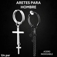 Aretes Para Hombre De Acero Inoxidable  un Par Silver & Negro 