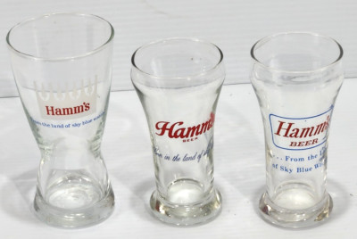 Mixed Lot of 3 Vintage Hamm's Beer Glasses Sky Blue Waters