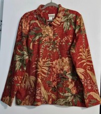 Coldwater Creek Button Front Cotton Unlined Long Sleeve Light Jacket Floral XL