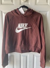 Nike Sportswear Club Fleece Womens Oversized Crop Graphic Hoodie- Brown Large