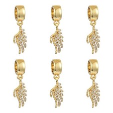 6pcs Angel Wing Charms Large Hole European Cubic Zirconia Dangle Charms for DIY