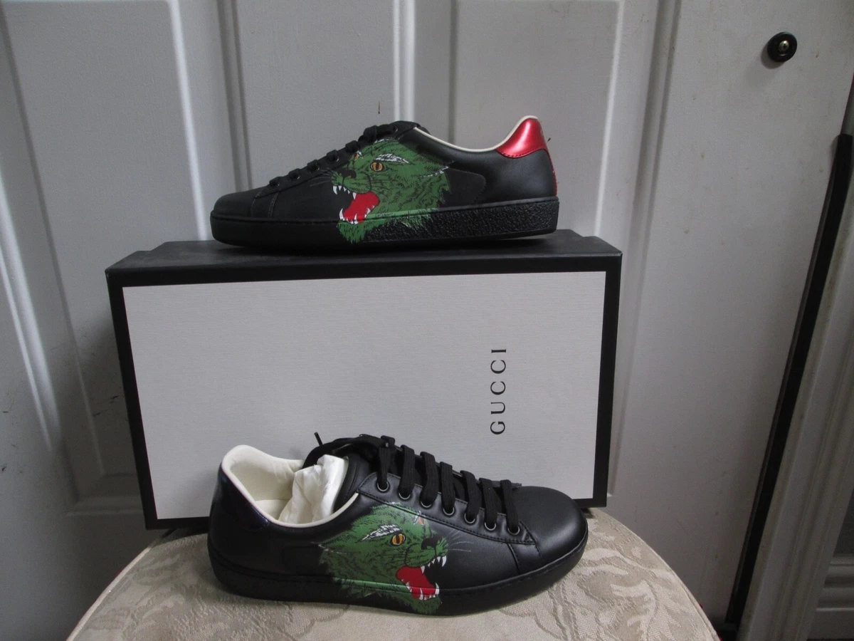 new GUCCI men's designer black ace sneakers w/ panther Az EURO6/US7