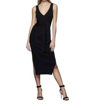 Good American Size 4 Ribbed Knit Tie Waist Midi Sweater Dress Black