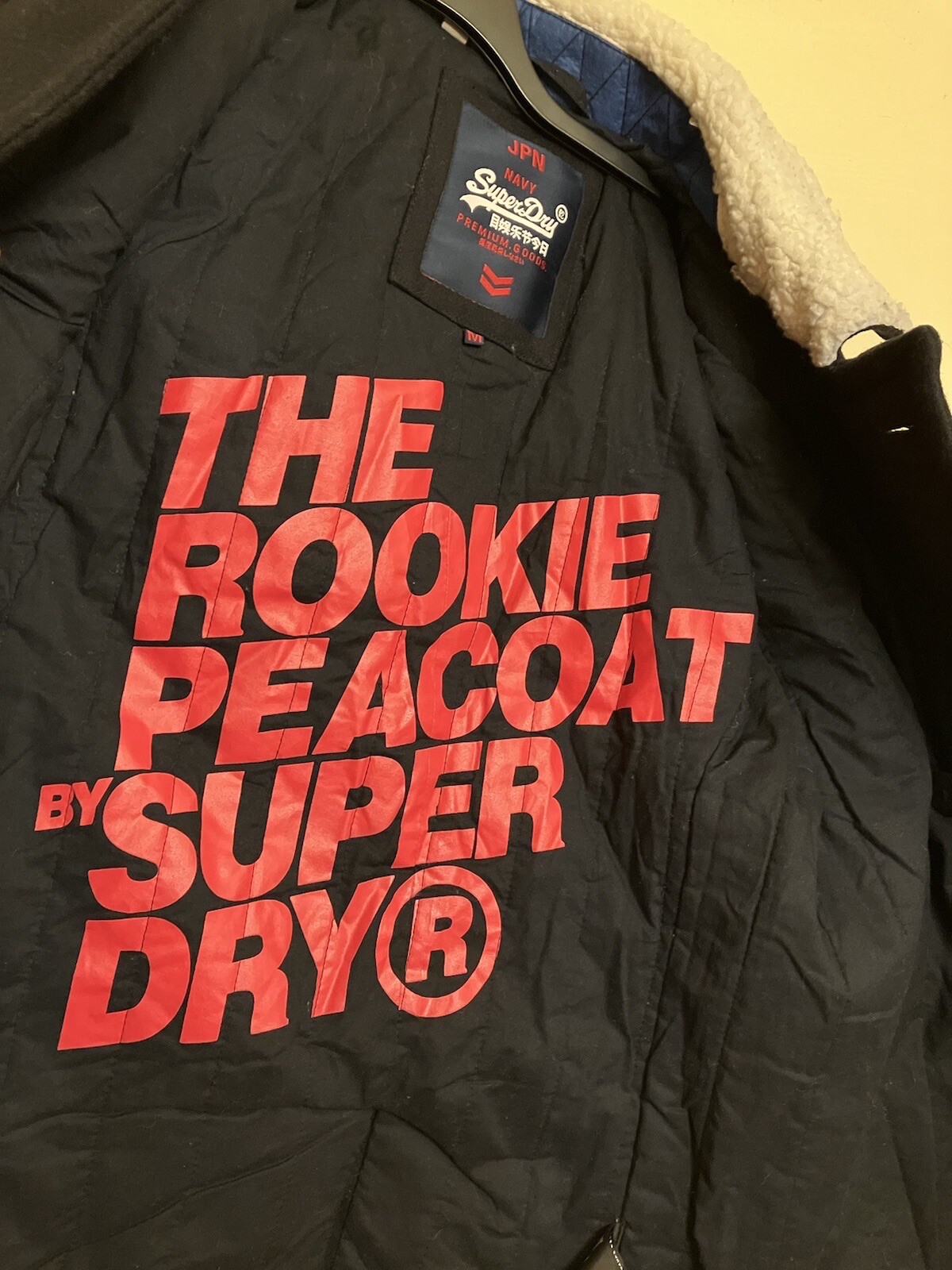 Superdry Men's Rookie Sherpa Collar Peacoat Black Sz M M50LT008 Double Breasted image 6
