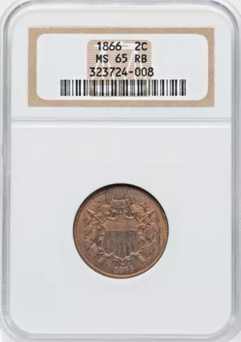1866 2C COIN TWO CENT PIECE NGC MS65 RB GEM RED BROWN FREE PRIORITY SHIPPING