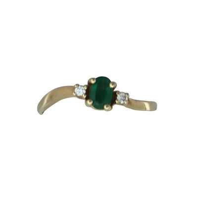 Oval Emerald And Diamond Ring 14k Yellow Gold