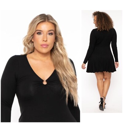 Curvy Sense Plus Size Niela Fit & Flare Dress Sexy Black W/Silver Ring Size  2X | eBay