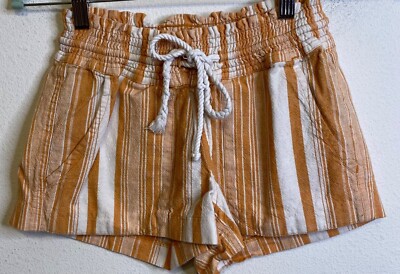 ROXY Cotton Linen Blend Orange White Striped Shorts Girls Youth Size XS 6