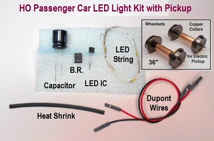 Complete HO Passenger car lighting system kit with Electric Pickup wheels set - Image 2 of 4